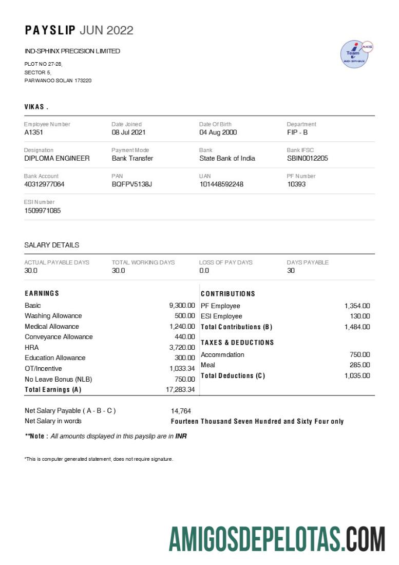 Realista Modelo de recibo de pagamento Ind Sphinx Precision (fabricante de ferramentas) em formatos Word e PDF.pdf, 1